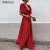Casual Dresses Polka Dot Chiffon Summer Bohemian Beach Dress Hollow Out Fit And Flare Maxi Women V Neck Patchwork Vestidos Verano