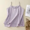 Women's Tanks Cotton And Linen Sleeveless Top Women Loose Retro Embroidery Spaghetti Strap Tank Casual Comfort Solid Summer & Camis