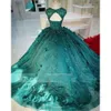 Flowers New Ball Gown 3D Quinceanera Dresses Teal Green Prom Graduation Gowns Lace Up Corset Princess Sweet 15 16 Dress Vestidos s