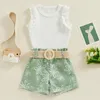 Kleidungssets Kleinkind Baby kleine Mädchen Sommer 2pcs Kleidung Rüschen ärmellose Tanktops und Blumenshorts Set Gürtel süßes Outfit