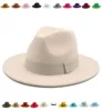 Fedora Winter s for Women Ribbon Band Men039s Hat Wide Brim Classic Beige Wedding Church Bowler Cap chapeau femme7666515