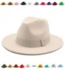 Fedora Winter S for Women Ribbon Band Men039s Hat Wide Brim Classic Beige Wedding Church Cap Chapeau Femme7666515