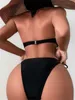 Moda de banho feminina Sexy Shell Shape Underwire Biquíni Tie lateral Bikinis Menas de banho de banho 2024 Black Pérolas Strap Push Up Bathing Swimsuit Y240429