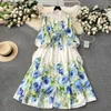 Vestidos casuais elegantes lindo vestido floral bohemian women stand stand lantern lantern lantern linen linen vestidos roupas 6235