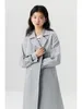 Trench Coats de femmes Ziqiao Simple Double Bords Long Long Spring Raglan Sleeve Collier Femme Blue Grey Mabet 24ZQ91232