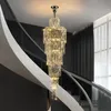 Villa salon Crystal Chandelier Light Luxury Lighting Duplex Floor to Floor Rotating Escair Long Chandelier Decoration