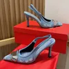 مثيرة عالية الكعب نساء أحذية جديدة slingbacks المضخات المدببة أصابع مرنة الفرقة الأشرطة الخنجر الكعب الكعب الكعب العالي الزفاف أوران أحذية الدنيم الحجم 35-41