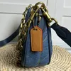 Bolsa de ombro da Mira Mira com estilista de moda de moda jeans de couro feminino de bolsa de fechamento de zíper de tecido de tecido de lã de mochila de bola de correntes destacáveis ​​Strap Messenger