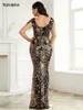 Платья для вечеринок Missord 2024 V шея из бисера из бисера, цветочная блестка русалка с черным золотым выпускным платье