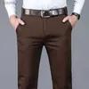 Men's Jeans 4 Colors Classic Style Mens Brown Business Straight Casual Pants Solid Stretch Cotton High Waist Office Trousers Male BrandWX