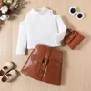 Vêtements Ensembles iyeal Fashion Girl Vêtements Elegant Princess Kids Coltweneck Off Bops Tops T-shirt Pu Jirts Suits 2PCS