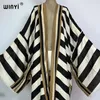 Winyi Kimono Africa Summer Boho Stripe Print Beach Swimwear Elegant Cardigan Sexy Holiday Maxi Beach Wear Swimsuit Evening Jurk 240424