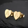 Brincos de garanhão coração banhado a ouro para mulheres 26 letra ouvinos de jóias de aço inoxidável