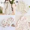 Towels Robes 0.5/1/2 size double-layer crepe soft fabric 100% pure cotton high-quality soft fresh plant print DIY towel clothing childrens pajamasL2404