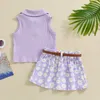 衣類セット幼児の女の女の子の夏の服リブ付きニットタンクトップデイジープリントプリーツミニスカートセット1T 2T 3T 4T 2PCS衣装