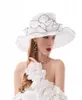 Mode damer klänning bröllop organza hattar kyrka blomma hatt elegant kentucky derby hattar flickor kvinnor vikbara breda brim strand sol 4637729