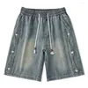 Herren Shorts Sommer loser Baggy Jeans Seiten Patchwork Weitbein blau schwarze Jeans Mann Vintage