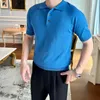 Polos pour hommes 2024 Vêtements d'été Polo en tricot respirant bouton décontracté masculin tops massin couleur solide à manches courtes t-shirt d240