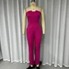 Wefads Jumpsuit Women Summer Casual Simple Solid Sleeveless Strapless Tube Slim Top With Pockets Pants Sets Streetwear 240424