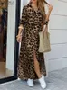 Zanzea Women Leopard Print Dress Summer Summer Autumn Halve Sleeve Robe Split Sexy Long Midi Shirt Evening Feminino vestidos 240423