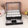 12 rutnät Watch Box Pu Leather Watch Case Holder Organizer Storage Box för kvartsklockor smycken Boxar Display Gift 240426