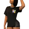 Élégante lettre de femme imprimée T-shirts décontractés 2024 Femmes d'été Souche courte o cou de cou lâche noir tous les t-shirts de rue assortis