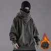 Ninja Neck Hoodies Adam Sonbahar ve Kış Polar Sweatshirt Hip Hop Katı Uzun Kollu Kapşonlu Cep gevşek kapüşonlu Y2K Giyim Erkekler 240430