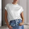 Kvinnors blusar bländande toppkvinnor Löst passande t-shirt glittrande stand-up krage avslappnad fast färg tee för streetwear