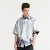 Mäns casual skjortor sommar män överdimensionerad konst digital målning skjorta bubbla kortärmad mode t-shirt andningsbar mångsidig lös lapel topp