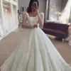 Свадебное платье Saudi Arabia Pufpy Wedding 2024 блестящие квадратные шеи с длинными рукавами бусинки блески блестящие свадебные платья vestido de novia customed
