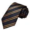 Bow Ties Hi-tie Designer Gold Black Striped Jedwabny krawat ślubny dla mężczyzn prezent na prezent krawat hanky mankiet z imprezą biznesową kropla