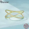 Кольца Bamoer 14K Золото покрыто x кольцо изящное минималистское стерлинское стернгевое кросс -кольцо для женщин обещание ювелирных изделий SCR543