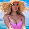 Szerokie brzegowe czapki wiadra czapki wZCX ręcznie robione moduł brzęczący straż słownik szeroki rdzeń gilrs naturalny Rafia Panama Beach Str Sun CS Vacation J240429