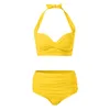 Women's Swimwear High Waisted Bikinis For Summer 2 Piece Swimsuits Retro Solid Push Up Ruched Bathing Suit Halter Swim Beachwear