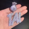 CUC Custom Double Letter Pendant With Dollar Bag Bail Iced Out Zirconia Gold Silver Color Halsband Män kvinnor Hip Hop Jewelry 240415