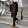 Women's Pants Curvy Women Stylish Faux Leather Pencil High Waist Slim Fit Multi Pockets Trendy Trousers For A