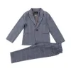 Teenage Children's Clothing Boys Korean Suit Children Plaid Pak Waistcoat Jurk vierkoppige set (jas + vest + shirt + broek) en een cadeau-vlinderdas