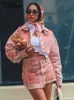 Spódnice Nibber różowy patchwork Dżinsowy dwuczęściowy zestaw do damskiej jesiennej Y2K Lapel Jacket Oryginalna krawędź mini skórzana odzież uliczna japońskie stroje