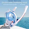 Masque de plongée en apnée Double tube Silicone Full Dry Diving Mask Adults Mask Swimming Plongles Pleins de respiration sous l'eau Appareil de respiration 240428