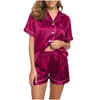 Veilleurs pour femmes 2024 Pajamas en deux pièces Set Silk Womens Short Soft Satin Bouton Down Loungewear 2 Shorts