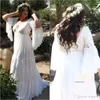 Plus Size Beach A Line Dress V Neck Long Sleeves Bohemian Bridal Gowns Floor Length Boho Pregnant Wedding Dresses Vestidos De Novia 0430
