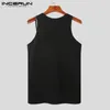 Inderun Men Tank Tops Bez rękawów puste seksowne stylowe solidne kamizelki chude cienkie topy streetwear Summer Men unoring 5xl 7 240429