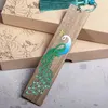 Arte classica cinese Colorful pavone segnalibri in legno con dono per insegnanti di materiale per insegnanti della scuola di sandalo verde