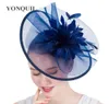 Design Navy Feather Flower Headband Hair Accessories For Women Royal Ascot Race Fascinator Big Hats Hatnator 17 kleuren Beschikbaar S2359506