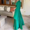 Vestidos de noite de chiffon verde e verde clássicos de mangas cheias de uma linha vestidos de festa no chão plissado