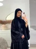 Etniska kläder eid abayas för kvinnor muslimska satin 3 lager jalabiya ramadan robe tårta klänning kaftan långa klänningar vestido largo cardigan