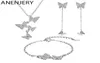 Anenjery Exquisite S925 Stamp Silver Color Micro Zircon Butterfly Tassel NeckLaceEarringBracelet for Women Jewelry Sets 2009233190803