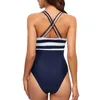 Swimwear 2024 Swimsuit Sexy Couleur Blocking Summer Summer Saut-Juin sans fonte Deep V Stripe