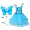 Kläder sätter 4st Kids Girls Fairy Cosplay Costume Set ärmlös klänning LED för Butterfly Angel Wing Wand pannband fancy p