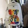 Fashion Hand pinted Pintured Graffiti Impresión de la chaqueta de mezclilla Spring Autumn Casual Hole Jeans Coat Femenino de la calle 240416